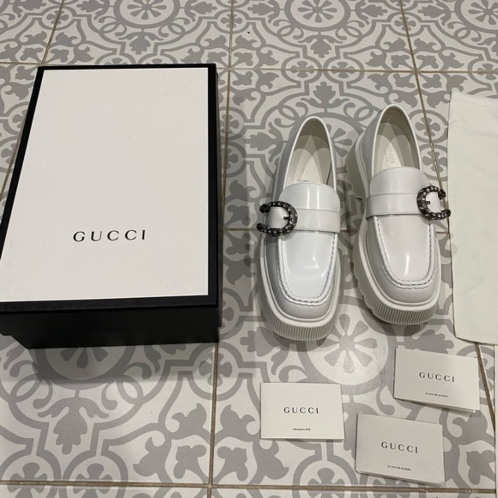 Gucci Loafers Dionysus White Leather Creepers - Picture 5 of 12